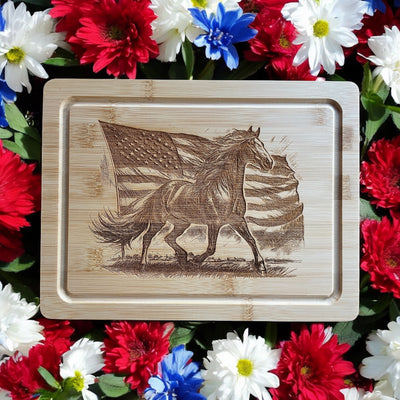 Patriotic Horse and Flag Cutting Board with juice groove!