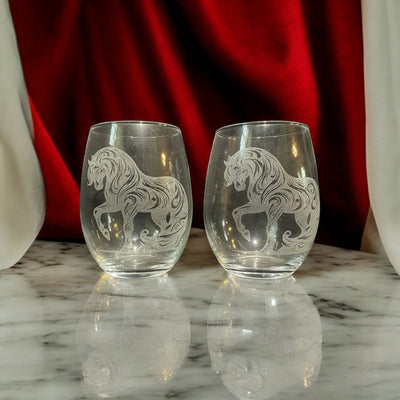 Swirly Horse Design Glassware