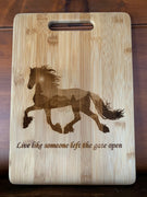 Bamboo Cutting Board with Friesian silhouette and Quote